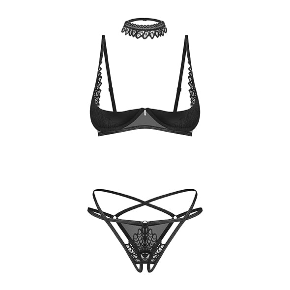 Obsessive - Donarella 3-pcs Crotchless Set Black M/L