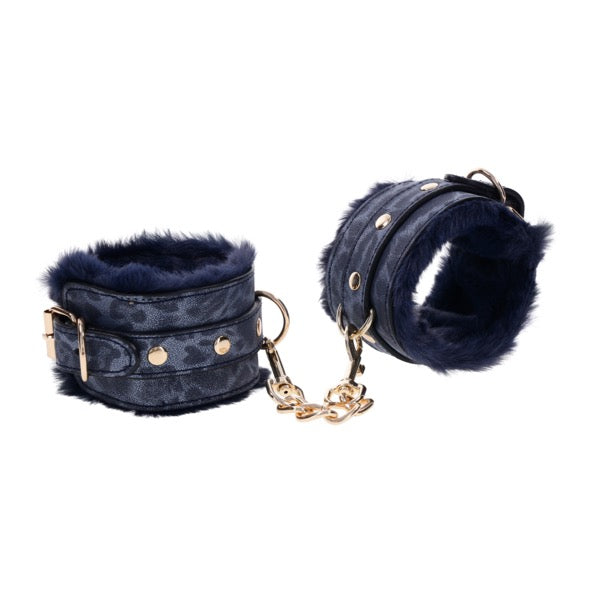 Sportsheets - Menottes en fourrure de couguar bleues