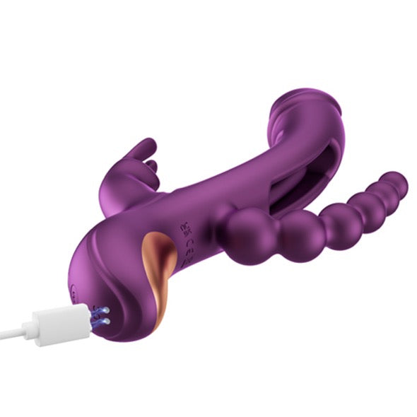 HoneyPlayBox - Trilux Kinky Finger Rabbit Vibrator with Anal Beads Purple