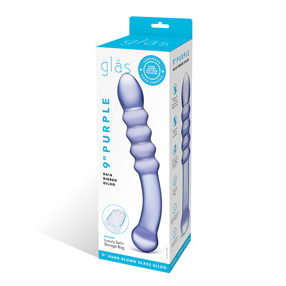 Glas - Purple Rain Ribbed Glazen Dildo
