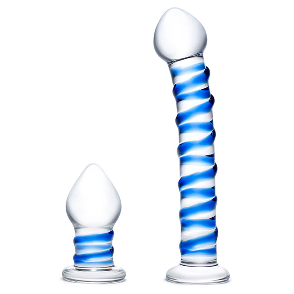 Glas - Double Penetration Glass Swirly Dildo &amp; Butt Plug Set 2 st.