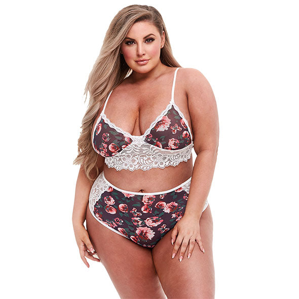 Baci - Ensemble Soutien-Gorge Floral &amp; Dentelle Gris Q