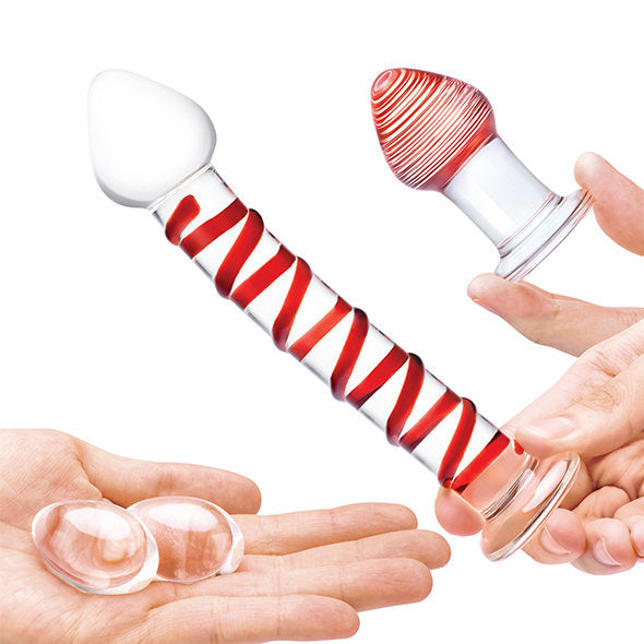 Glas - Mr. Swirly 4 pc Set with Glass Kegel Balls &amp; Butt Plug