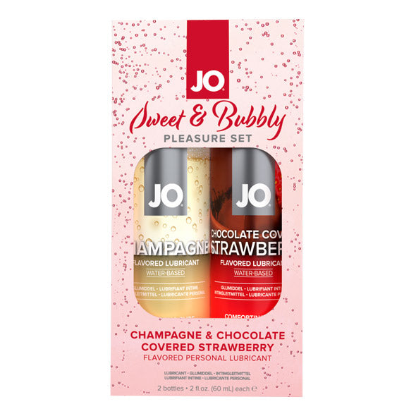 System JO - Süßes und prickelndes Set mit Champagner und Erdbeere mit Schokoladenüberzug